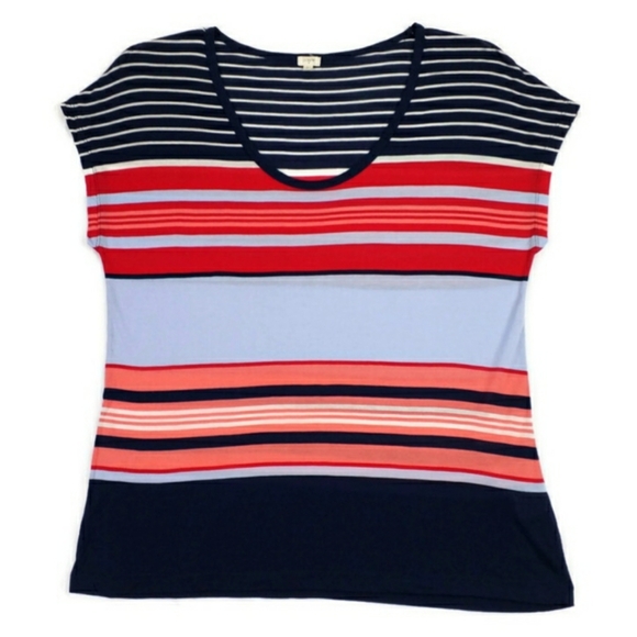 J Crew Factory Multi-Color Stripe Short Dolman Sleeve Tee Womens Size Large - Picture 10 of 12